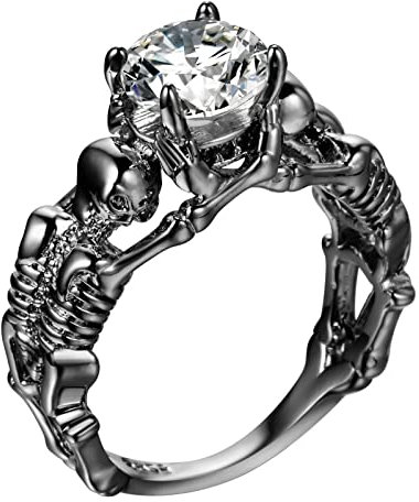 Musihy Damenring, Ringe Zirkonia Eheringe Schwarz Totenköpfe mit Zirkonia Ring Frauen 52