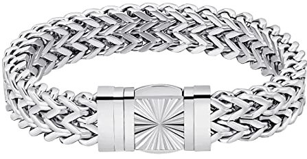 KRKC&CO 12mm Franco Link Armband Herren, Panzerkette mit Beschichtung, breite dicke Cuban Armband, Wikinger Armkette Edelstahl, Hip Hop Biker Schmuck Geschenk für Männer Jungen [Länge 21,6cm]