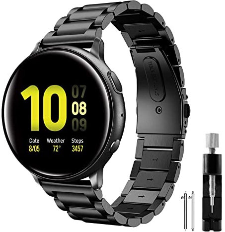 Syxinn Bracelet millimètre Active/Active 2 Acier Inoxydable Métal Bande pour Galaxy Watch 4/4 Classic 20mm, Galaxy Watch 6/5/3 41/42mm/Gear Sport/S2 Classic