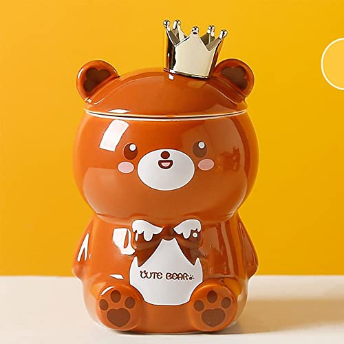 Hosoncovy Tazza da caffè in ceramica a forma di orso 3D con manico, tazza d'acqua con coperchio, tazza regalo (marrone)