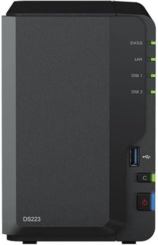 Synology Soluzione NAS desktop DS223 da 36 TB a 2 alloggiamenti installata con 2 unità HAT5300 da 18 TB