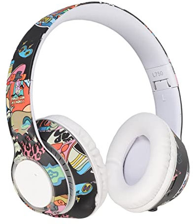 Casque de Jeu Graffiti, Casque Stéréo HiFi Bluetooth 5.1 Couleur RVB Pliable avec Contrôle en Ligne sans Fil sur L'oreille Casque de Jeu avec Micro et Contrôle du Volume pour PC