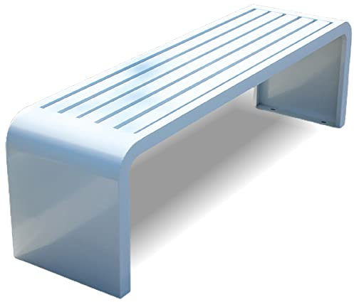REOTEL Gartenbank Metall, Gartenbank Wetterfest Parkbank, Gartenbank Ohne Lehne, Eisenbank Ruhebank für 2-5 Sitzer, Laubenbank für Garten, Balkon und Terrasse,Weiß,150x40x45cm