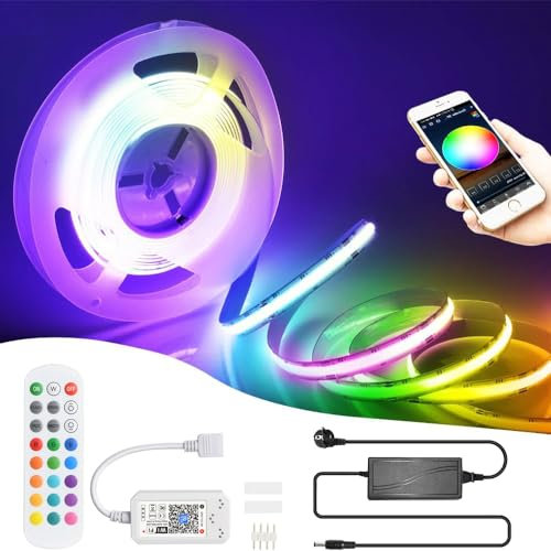 5M WIFI COB RGB LED Streifen Strip Lichterkette 576LEDs/M 2880LEDs 24V Dimmbar Verformbar LED Licht mit Ferbedienung,Band Lichtleiste Arbeitet mit Google Home Assistant/Alexa