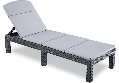 BOLLI Bain de Soleil - Chaise Longue Jardin Exterieur - Résine Imitation rotin tressé - Coussin - Dossier réglable - Gris Sparkle (Bain de Soleil (avec Coussin))