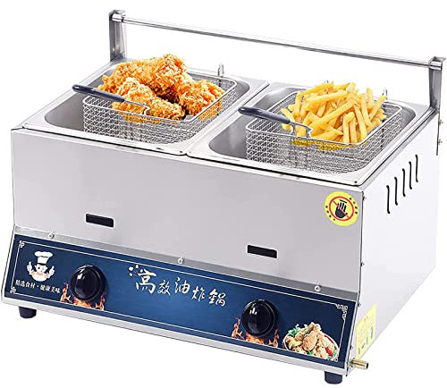 CGLYYDS 10L/20L Professionnelle Friteuse à Gaz,Deep Fryer Friteuse à gaz Professionnelle, avec paniers et couvercles, pour Frites Beignets Poisson,20L