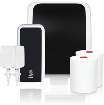 Blanc HYGIENIC Cosmos Waschraum-Set Schwarz-Weiß, Autocut + Sensor-Seife | Autocut-Handtuchspender + Sensor-Seifenspender Schwarz-Weiß, 200 m TAD-Papier + 2 L Schaumseife, bis zu 5.000 Anwendungen
