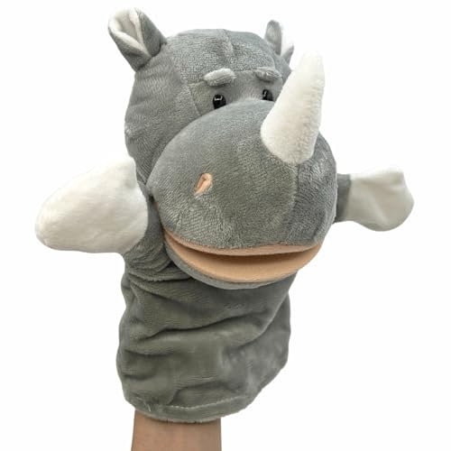 PLAYZOCO Handpuppe, Nashorn, Handpuppe, Nashorn, Fingerpuppe, Tierpuppe, pädagogisches Spielzeug, Plüsch-Baumwolle und PP, Größe 25 cm, Design Nashorn
