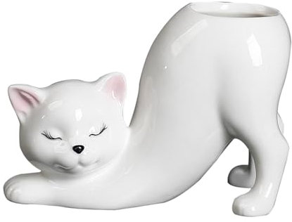F Fityle Pot de Fleur de Chat de Dessin animé, Pot de Plante en céramique, Porte-bonsaï, Vase de Fleur en Porcelaine, Pot de Fleurs pour Patio, Ornement de, Blanc