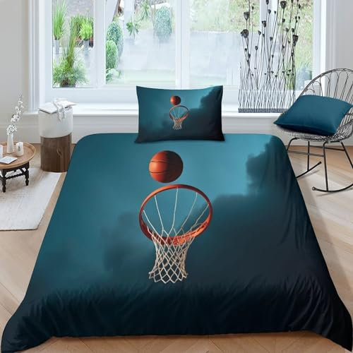 BARDYS Flying Basketball Bettwäsche-Sets,3D-Druck Steppdeckenbezug Weiche Mikrofaser Sports Bettbezug Mit Kissenbezug,mit Reißverschluss.Geeignet Für Kinder Und Erwachsene Single(135x200cm)