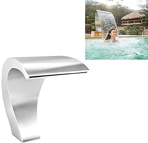 GagalU Wasserfall-Edelstahl-Wasserbrunnen für Teichanlage und Schwimmbad, Poolbrunnen aus Edelstahl für Schwimmteich, Wasserfall, Klingenkaskade, 40 x 20 cm