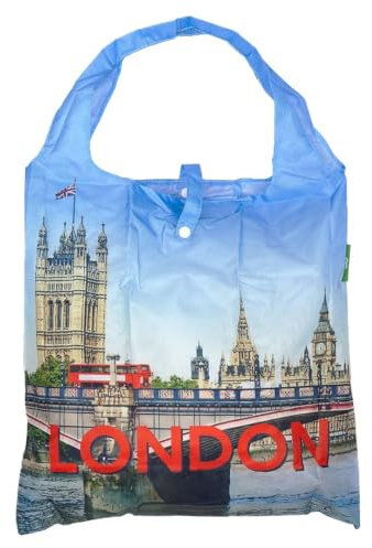 ECO CHIC Lightweight Foldable Reusable Shopping Bag Water Resistant Tote Bag (Tourist Collection London)
