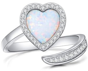 HOOHWE Opal Ringe für Damen 925 Sterling Silber Liebe Herz Ringe einstellbar offen Opal Ring Geburtstag Geschenk für Frau Freundin