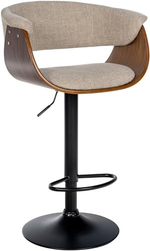 CLP Barhocker Vestal I Mit Holzsitz Und Armlehne I Höhenverstellbares Metallgestell Mit Fußstütze, Farbe:walnuss/Creme, Material:Stoff