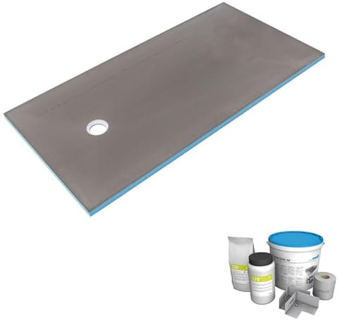 WEDI Receveur de douche à carreler 180 x 90 rectangle écoulement excentré, bac de douche en Metal et Plastic, verre clair, moderne, à coller, rectangulaire, kit d'étancheité inclus