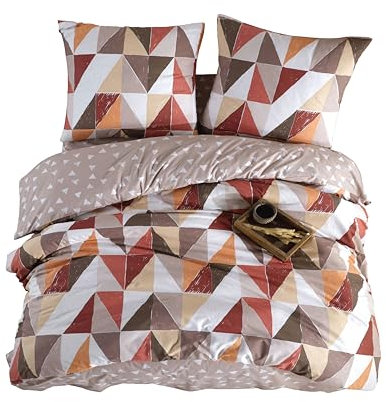 ZIRVEHOME Bettwäsche-Set 200x200 cm 3-teilig Baumwolle Renforcé geometrisches Design in Braun Beige Rostrot. Lena V2
