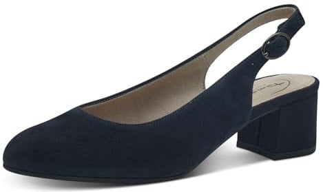 Tamaris Comfort Damen Slingpumps aus Leder Elegant, Blau (Navy Suede), 39 EU