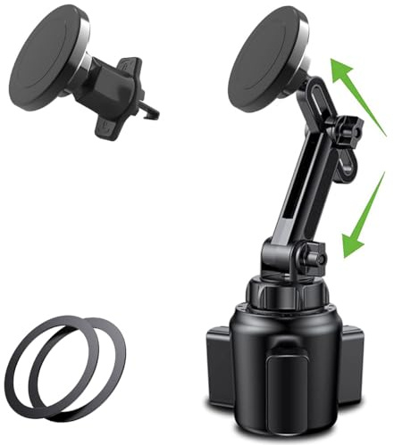 Cuxwill Magnetic Car Cup Holder Phone Mount for MagSafe, 2 Pack Cell Phone Mount for Car Cup Holder & Air Vent [ 20 X N52 Magnets ], for iPhone 15 14 13 Pro Plus Max Mini, MagSafe Case & Other Phone
