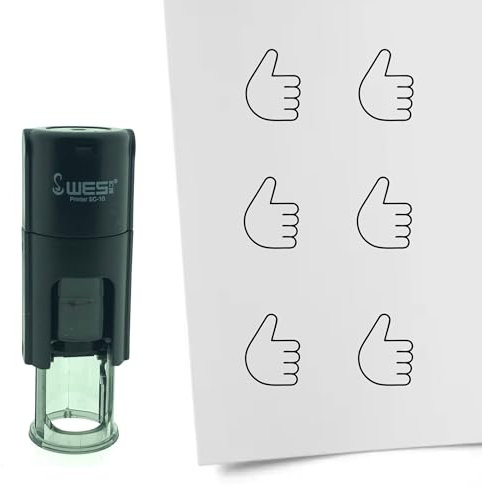 CombiCraft Selbstfärbender Stempel Daumen hoch in Schwarz, 10mm rund - Ideal für Bulletjournals und Treuekarten