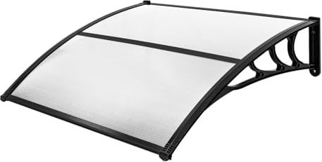 HOMASIS Tettoia per Esterno per Porta e Ingresso, Pensilina da Esterno con Protezione Solare UPF50+, Cappottina da Sole per Esterno contro Pioggia, Neve e Vento (Grigio, 122 x 99 x 28 cm)