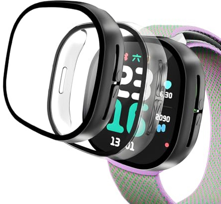Diruite 2 Stück Hülle für Google Fitbit Ace LTE Schutzhülle mit Glas Displayschutz,Ultradünne PC HD Hartglas Schutz Case Cover,Schwarz&Transparent