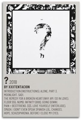 DYIULCEM XXXTENTACION Musikalbum-Cover, Musikposter für Zimmer, ästhetische Leinwand, Wandkunst, Schlafzimmer, Bild, Gemälde für Wohnzimmer, Schlafzimmer, Dekoration, Rahmen, 20 x 30 cm, ungerahmt, 38