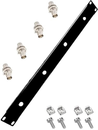 RhymKawa Rack Mount with 4 Holes and Bulkhead for Multi Wireless Microphone Antenna Front Distributor Installing on 19 Inches Rack Case, with 4 Cage Screws
