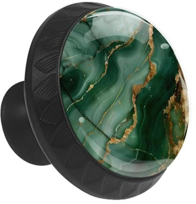 Anna Cowper Lot de 12 boutons d'armoire noirs en verre marbré vert émeraude pour commode, tiroir, armoire de cuisine, placard, porte de meubles (35 mm)