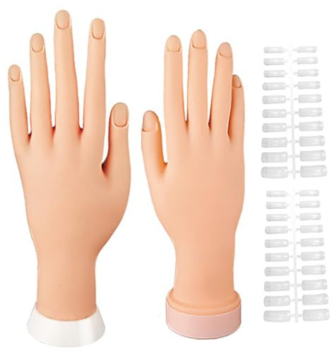 Practice Hand for Acrylic Nails, 1 Pair Nail Practice Hand with 200Pcs Nail Sticker, Flexible Bendable Mannequin Hands, Nail Training Hand, Fake Hands to Practice Fake Nails