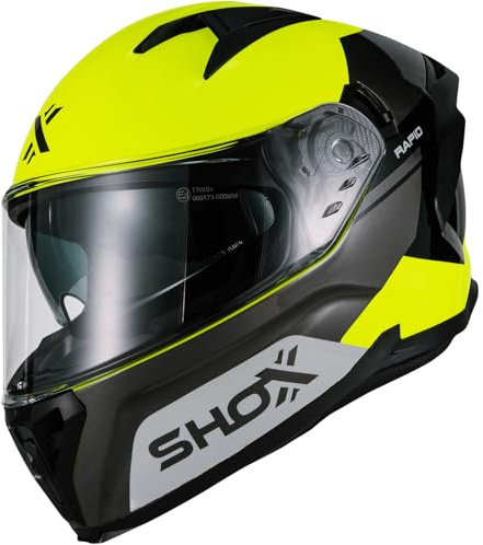 Shox Rapid Turbo Motorcycle Helmet XL Gloss Grey Hi-Vis Yellow