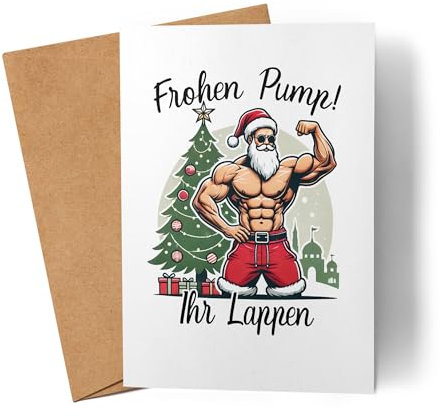 Frohen Pump Ihr Lappen Lustiges Weihnachtsmannmotiv Karte Weihnachtskarte witziges Design Bodybuilding
