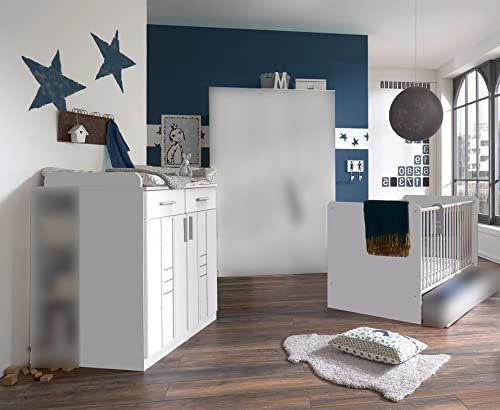 M Möbel-Direkt Deutschlands schnelle Möbel Babyzimmer Bela Borkum das Original mit Dämpfern und Softclose in Weiß Kinderzimmer Komplett Set (2 teilig)