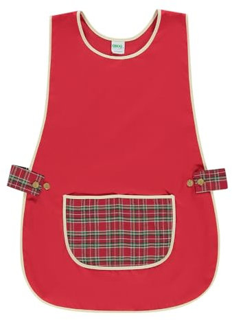Siry Work Delantal escolar infantil, cocina mujer, talla única, ajustable a la cintura con dos botones que lo hacen fácil de poner, fabricado en Italia, Art. Dalia, ROJO NAVIDA-24, Talla única