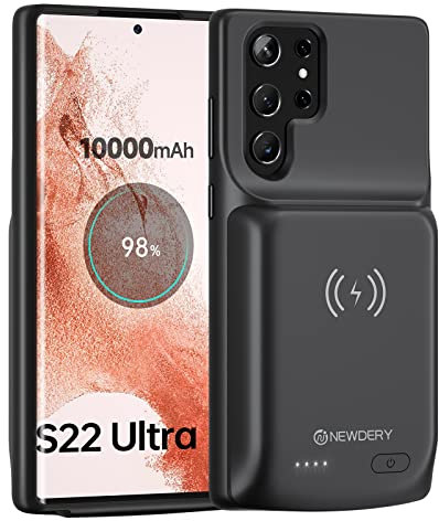 NEWDERY Custodia con batteria per Samsung Galaxy S22 Ultra, custodia di ricarica da 10000 mAh, custodia di ricarica estesa ricaricabile, caricabatterie portatile per Samsung Galaxy S22 Ultra nero