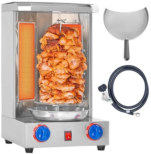 Gas-Vertikalgrill, Türkische Automatische Rotationsgrillmaschine, Doppelte Heizrohre, Temperaturbereich: 0~300 ℃, Geeignet Für Gegrilltes Hähnchen, Gegrillten Fisch, Kebabs, Tortillas