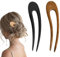 2 Bois en Forme de U Pince à Cheveux, 15.5 cm Fourchette Piques Cheveux de Santal, Française Épingles à Chignon, Épingle à Cheveux à Double Fourche pour Femmes Filles Accessoires de Coiffure