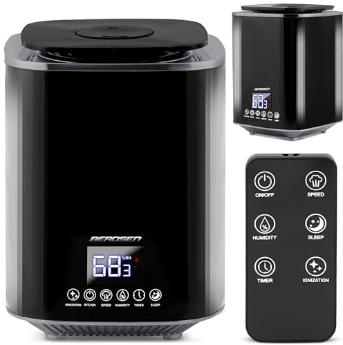 Berdsen Luftbefeuchter Schlafzimmer Humidifier Ultraschall Ionisator Aromatherapie Fernbedienung Raumbefeuchter Kinderzimmer Hygrostat Und Hygrometer 3,1 L 3 Geschwindigkeitsstufen Schwarz Grau