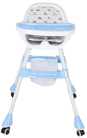 Folding Baby High Chair with Double Tray Silent Wheels Space Saving Feeding Height Chair Green (Blue)