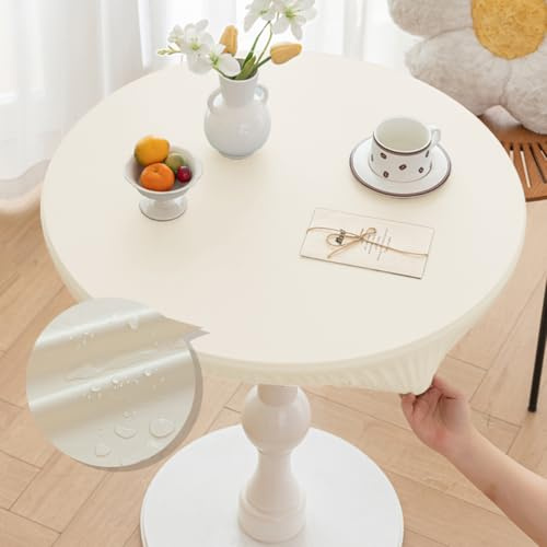 Morbuy Tischdecke Rund 80 cm, für Tische von 60 bis 70 cm, PU-Leder Outdoor Tischdecken Wetterfest, Abwaschbar Weiß Klein Gartentischdecke Table Cloth für Garten, Draußen