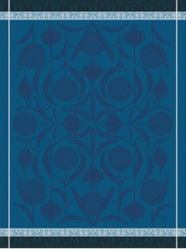 LE JACQUARD FRANÇAIS Elegantes Küchentuch mit Blumenmuster, Tischdecke in Petrol-Blau, Dekoratives Textil mit Artischocken-Design, 100% Baumwolle