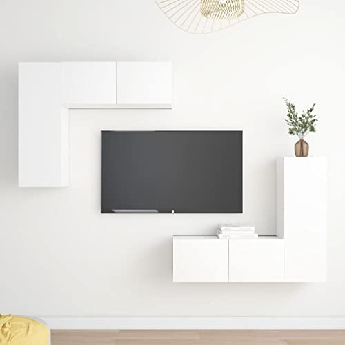 ZQQLVOO Ensemble de 4 meubles TV en bois blanc Commode Meuble TV Banc bas Étagère TV