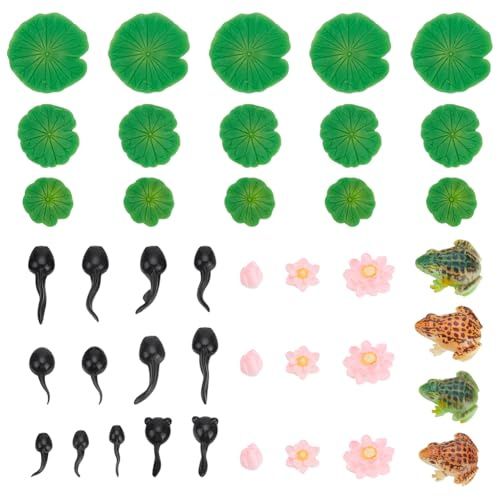 PH PandaHall 11 Stile Feengarten Accessoires Mini Resin Frosch 41 Stück Miniatur Lotus Figuren Winzige Kaulquappen Figur Pflanzen Lotusblatt Statuen Dekorationen für Garten Bonsai Landschaft Aquarium
