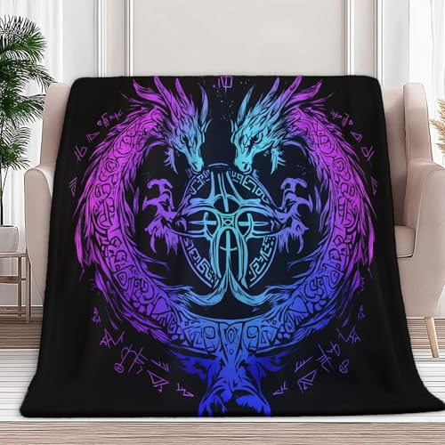 Kuscheldecke Flauschig Drachentotem Lila Blau Weiche Warme Decke 150x200 cm, Microfaser Tagesdecke Fleecedecke als Decke Sofa, Schwarz Wohndecke oder Couchdecke überwurf