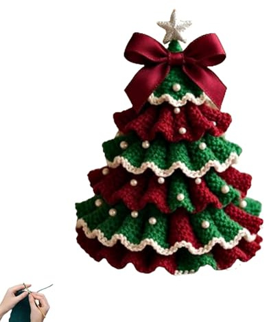 Kit Fai Da Te Per Alberello Di Natale All'uncinetto, 2025 Nuovo Set Di Decorazioni Natalizie Fatte A Mano, Decorazioni Con Fiocchi E Perle Per L'albero, Kit Natalizio Per Principianti (Rosso*Verde)