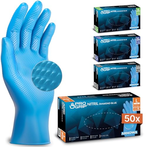 50x PROGRIP Einweghandschuhe Diamant Grip Blau, Nitrilhandschuhe L