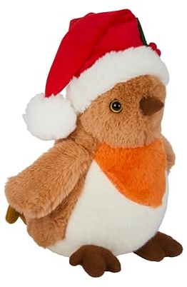 Smart Garden Robbie Rotkehlchen mit Nikolausmütze - 23cm Plüsch Weihnachtsdekoration - Weiche Festliche Rotkehlchenfigur - Süße Indoor Winter Ornament