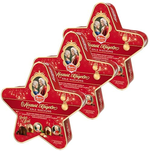 Reber Dreiklang der Weihnachtssterne – Premium Confiserie Weihnachtsset u.a. mit Mozart-Kugeln und Constanze & Dark Variationen | Festliche Geschenkidee (3×240 g) (Groß)