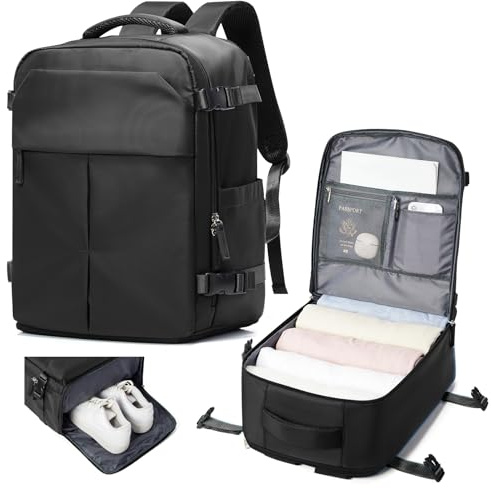 suradar Bagage Cabine 40x30x20 Sac Ryanair Sacs a Dos Voyage Cabine Avion 40x30x20 pour Wizzair Eurowings avec Compartiment à Chaussures Sacs à Dos Ordinateur Portable 14 Pouces Homme Femme Noir