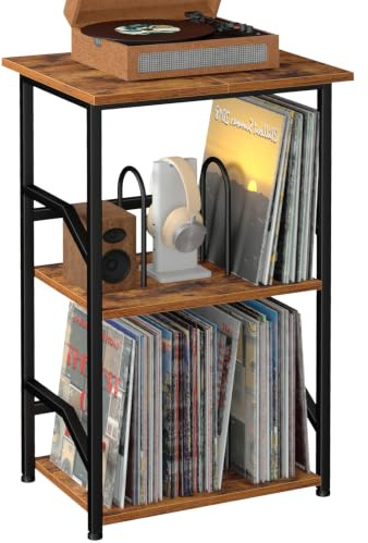 LOAKEKEL Record Player Stand, Vinyl Record Storage with Extra-Large Desktop