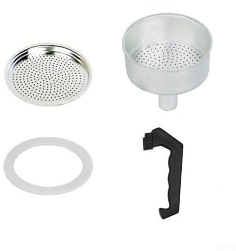 Parti di ricambio per moka pot 1/3/6/9/12 tazza - Maniglia, guarnizione, imbuto e filtro set compatibile con caffettiera espresso da piano cottura, alluminio e plastica (12 tazze)